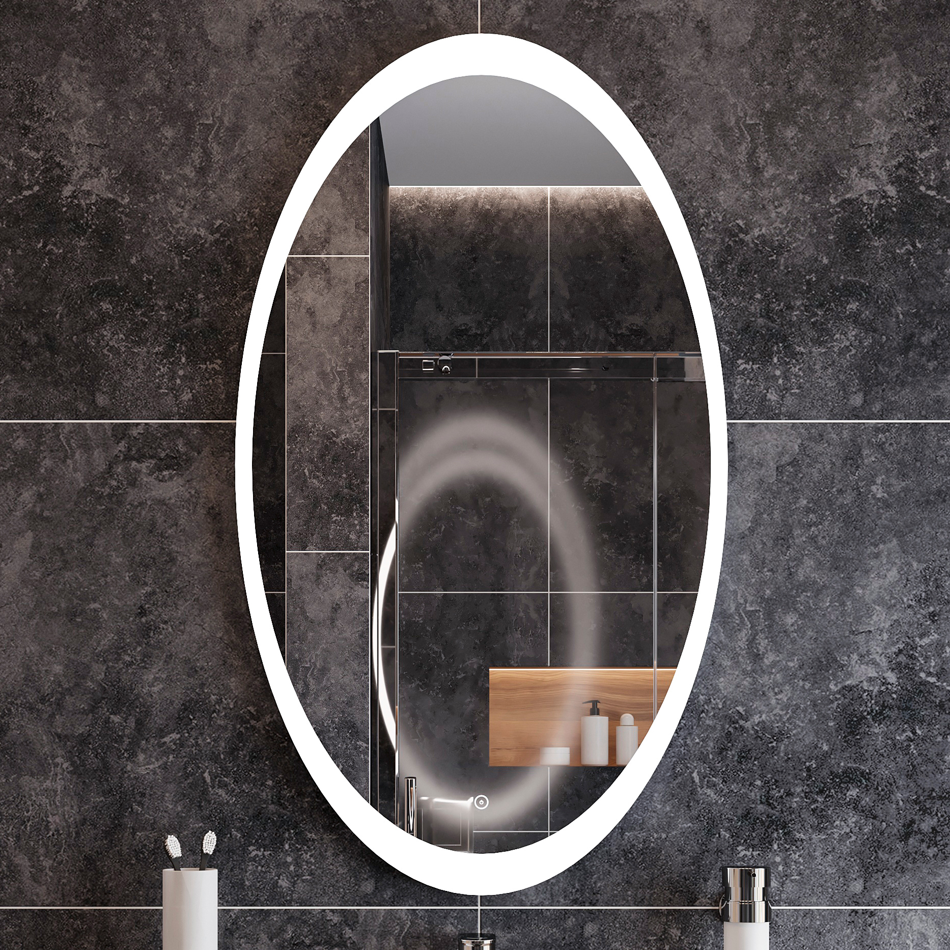 Зеркало DIWO Ярославль 60 с подсветкой, овальное, в современном стиле, сенсорное выключение