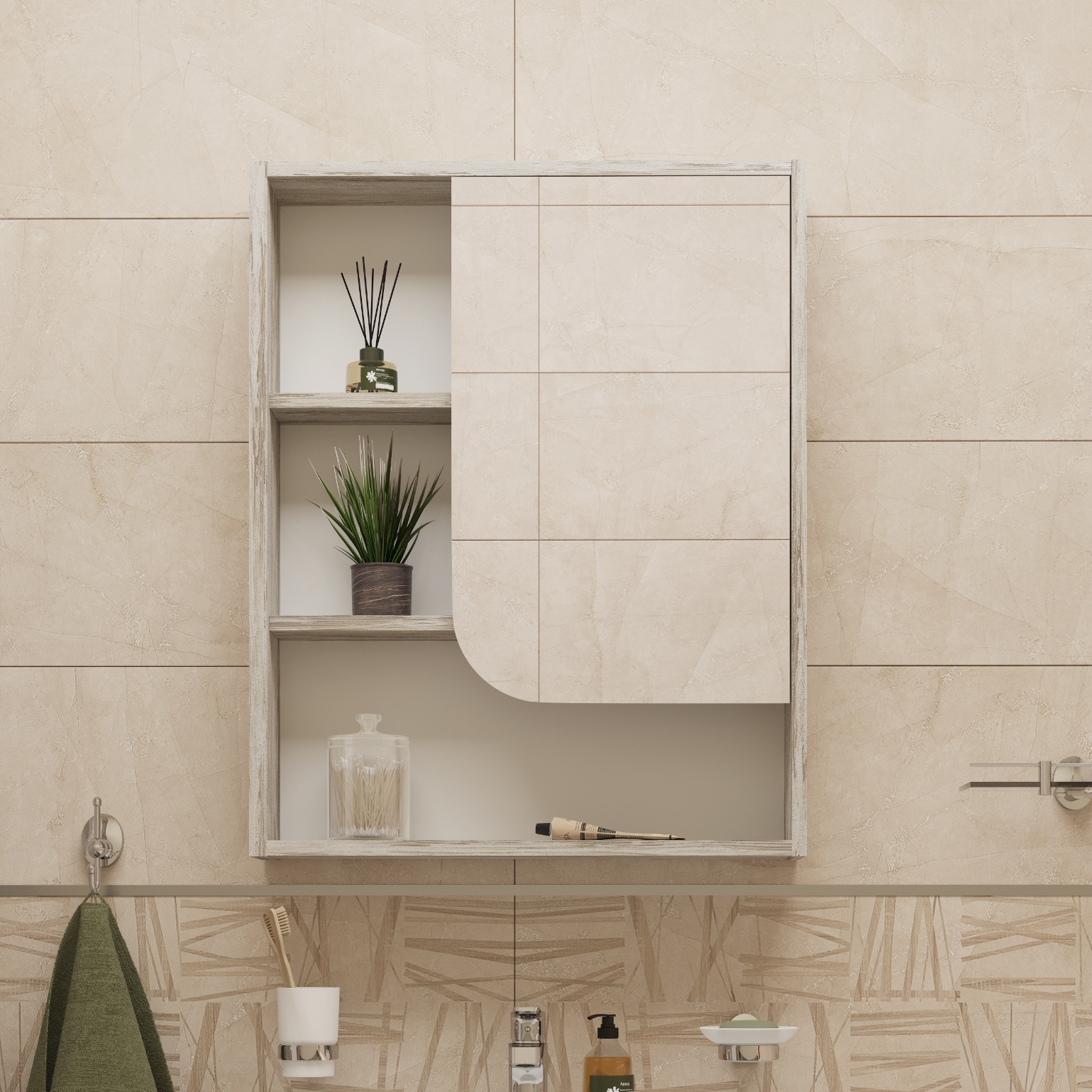 Зеркало-шкаф DIWO Самара 60 R, дуб скандинавский, прямоугольное, навесное, левый, под дерево